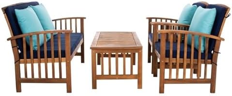 safavieh outdoor collection rocklin natural/ navy cushions/ light on a desk or shelf