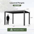 aoxun louvered pergola 10x12, 3.8" thick posts, 82.5 shown in use