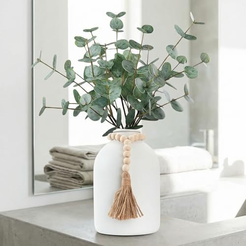 artificial eucalyptus stems in large white vase ,18", package contents