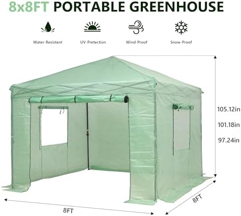 gdy 8x8ft instant pop-up greenhouse, walk-in plant gardening shown in use