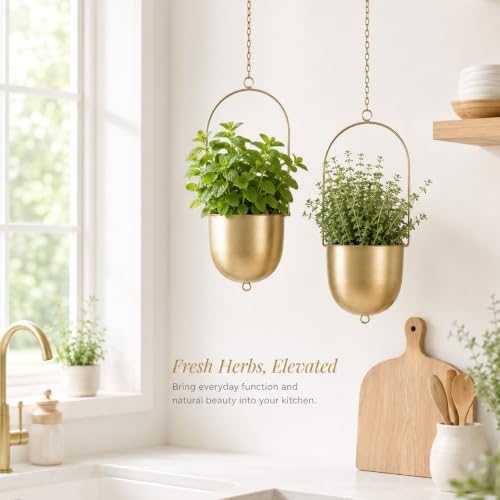acelist gold metal hanging planter set of 2, front angle view