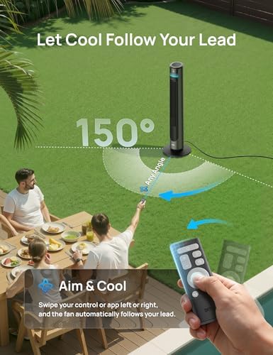 dreo smart tower fan for indoor & outdoor, side view
