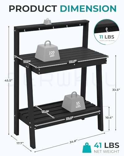 serwall 3-tier outdoor potting bench with storage,gardening table,black,2pc, close-up detail