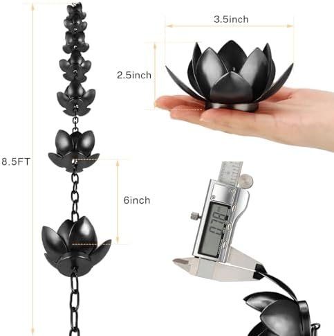 oak leaf rain chain with adapter, 8.5ft, close-up detail