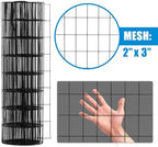 Fencer Wire Vinyl Coated 16 Gauge Welded Fence Wire Roll, Mesh Size 2-Inch x 3-Inch, Black Metal Garden Fencing Wire Grid Hardware Cloth, Multiple Use for Home Improvement