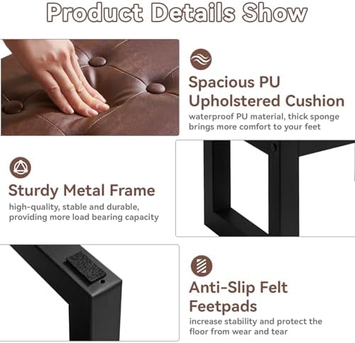 ibuyke small footstool ottoman, pu faux leather footrest,dark showing dimensions