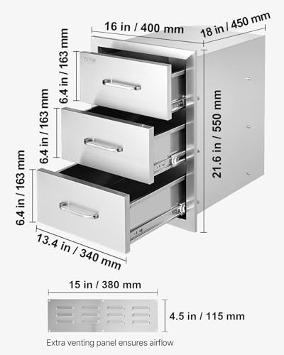vevor outdoor kitchen drawers 16"w x 21.5"h x, close-up detail