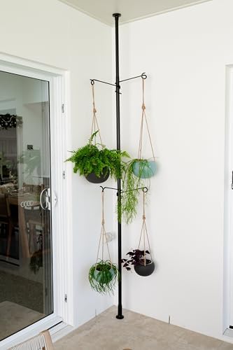 tension rod plant stand, plant poles for hanging, side view