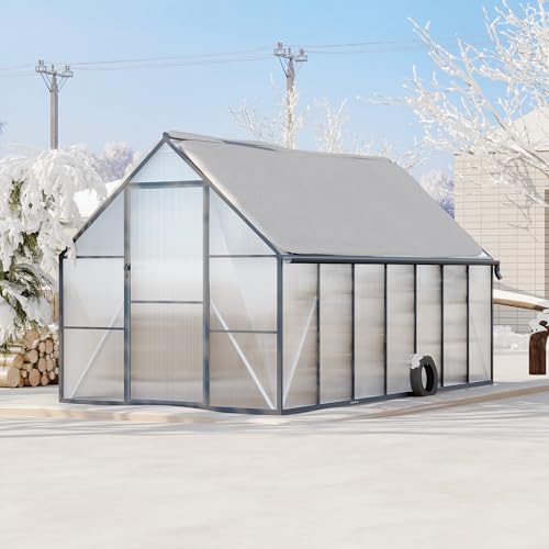 8'x14' aluminum greenhouses kit for outdoors, polycarbonate greenhouse, front angle view
