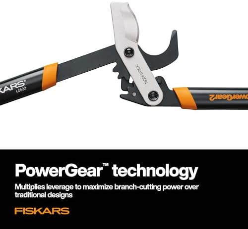 fiskars 32” powergear2 garden bypass loppers, 2" cut, close-up detail