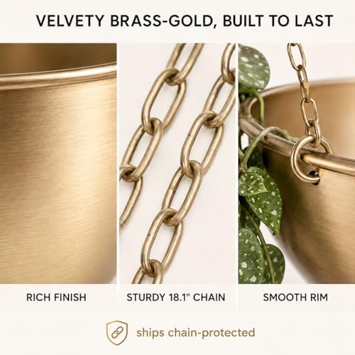 acelist gold hanging planter for indoor plants, set, front angle view