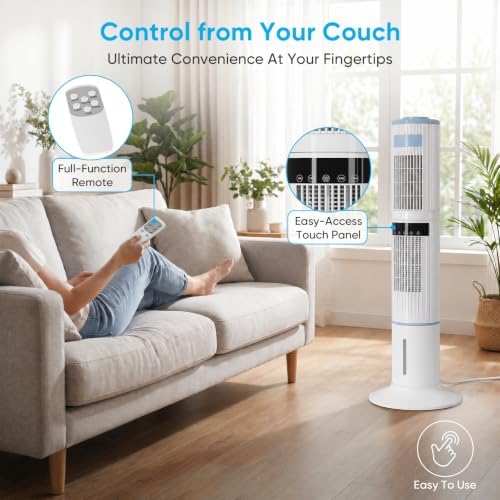 tabu evaporative air cooler, portable swamp cooler, 47"h, front angle view