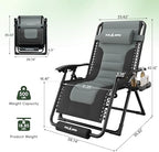 Amopatio Oversized Padded Zero Gravity Chairs Reclining Patio Lounge Chair | 29" Wide; 0-170° Recline; Removable Headrest, Cup Holder & Footrest; Foldable Weather Resistant 500LBS Capacity