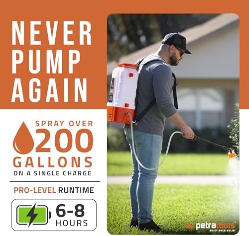 petratools hd4000 battery powered backpack sprayer, 6 hr shown in use