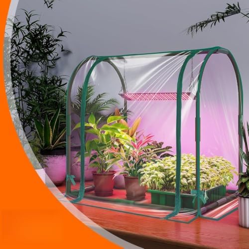 bstrip mini indoor greenhouse with grow light, desktop, front angle view