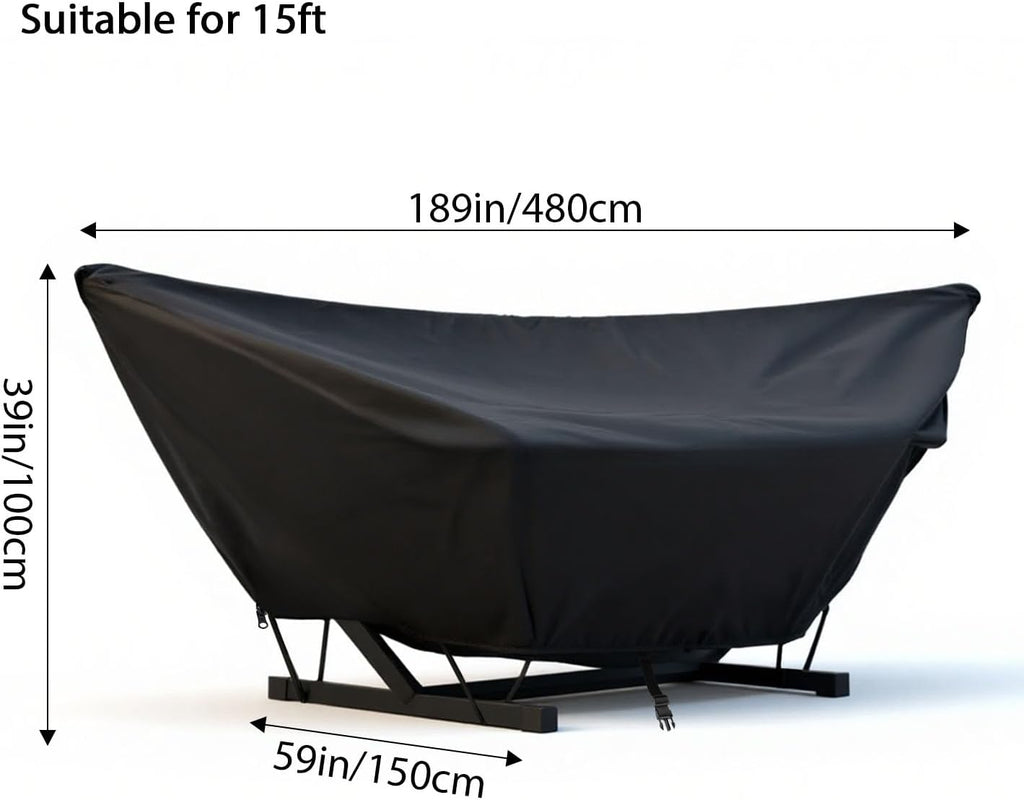 Outdoor Hammock Cover with Zip and Elastic Ropes, Heavy Duty 420d Hammock Covers with Adjustable Buckle, for Outdoor Universal Hammocks, Waterproof, Windproof (15FT,Black)