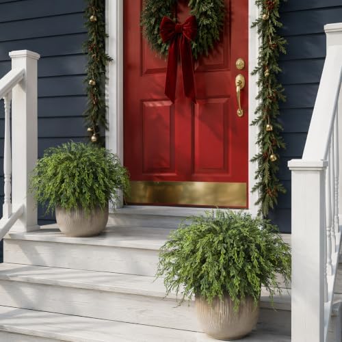 artificial christmas cedar topiary ball tree for front, front angle view