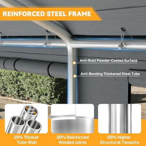 10x16 carports heavy duty, portable single car port, side view