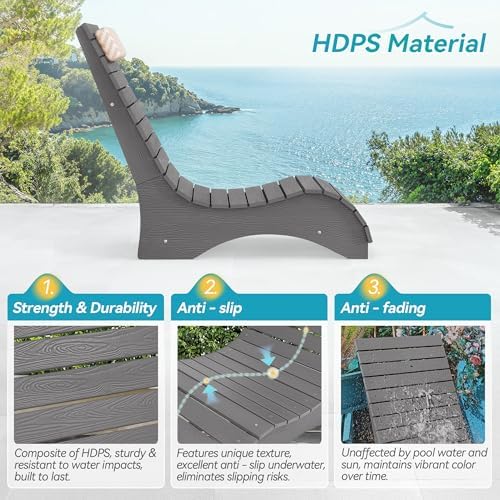 Pool Chairs Set of 2, Fade-Proof for Shallow Water with Headrest | Anti-Floating Pool lounge chairs fit 8–10in baja shelf, tanning chair, all-weather HDPS frame, non-slip build, up to 330 lbs