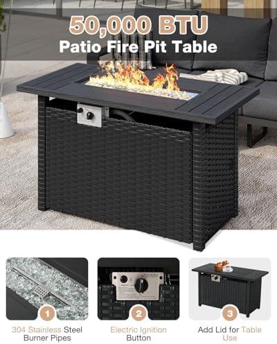 aoxun aluminum patio furniture set with fire pit, side view