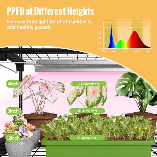 indoor greenhouse with grow light, 3-tier plant shelf, side view