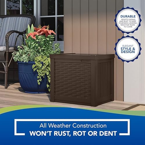 suncast 4 pack 22-gallon small deck box, front angle view