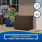 suncast 4 pack 22-gallon small deck box, front angle view