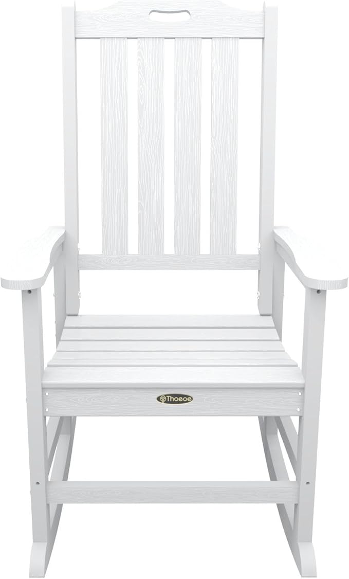 Oversized Rocking Chair Set of 2, Outdoor Rocking Chair for Adults, All Weather Resistant Porch Rocker for Lawn Garden, White