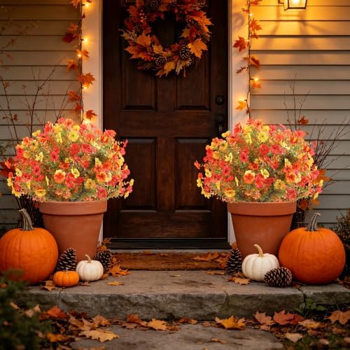 27.5" artificial topiary fall flowers w/stake for fall, front angle view