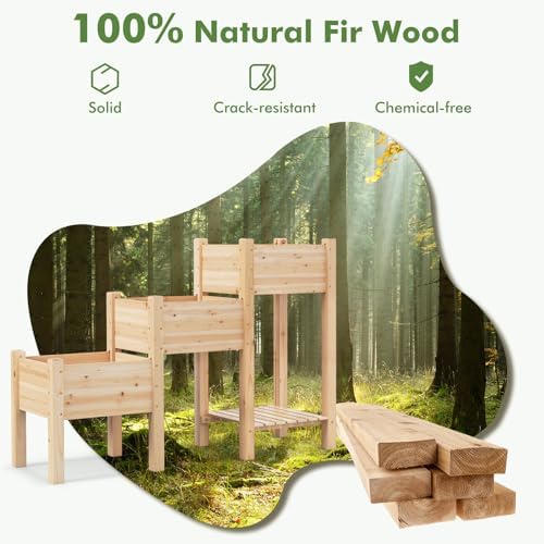 costway raised garden bed, 3-tier wooden elevated planter, side view
