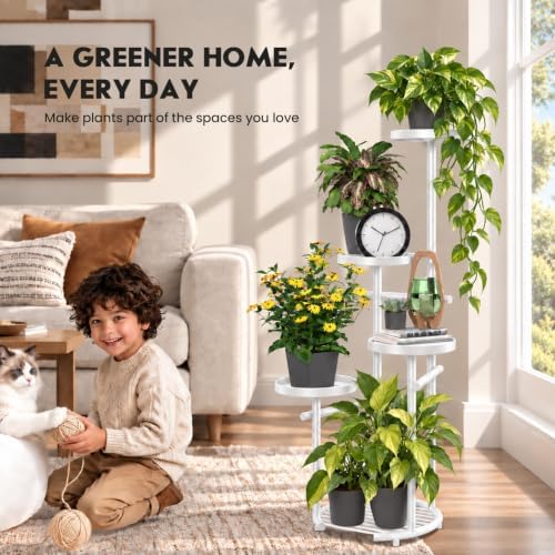 tosking tall 5-tier round metal corner plant stand shown in use