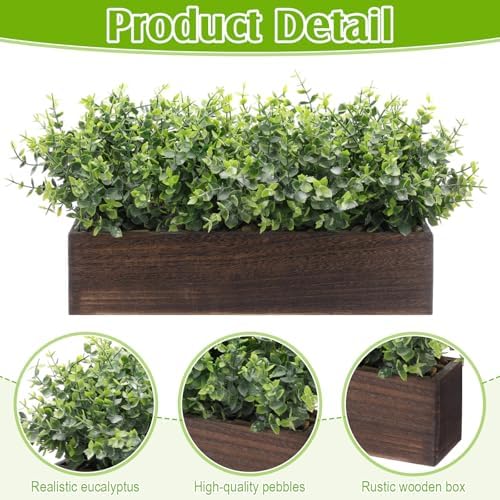lyrow 2 pack eucalyptus plant,brown,16.1 inch,white frosted pointed, close-up detail