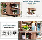 66" large outdoor farmhouse wooden potting bench table, side view