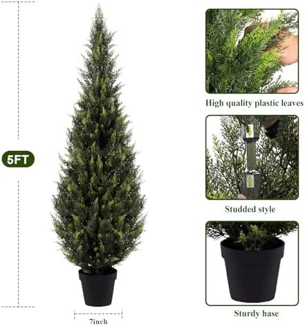 artificial cedar topiary trees, 5 ft uv resistant showing dimensions