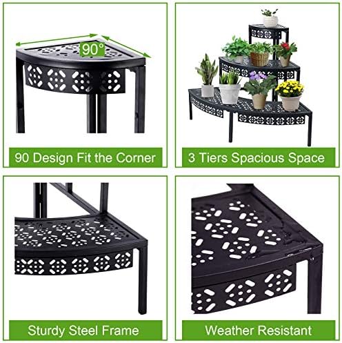 aboxoo 3-tier metal plant stand, stair-step corner shelf, side view