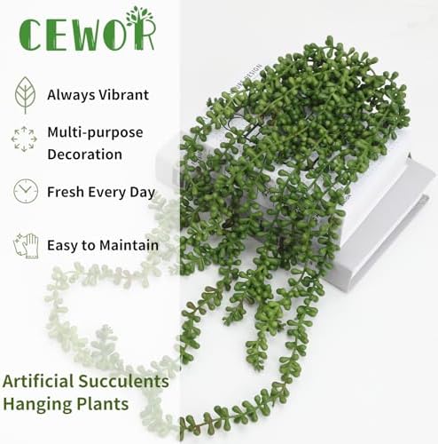 cewor 8pcs artificial succulents hanging greenery plants fake, close-up detail