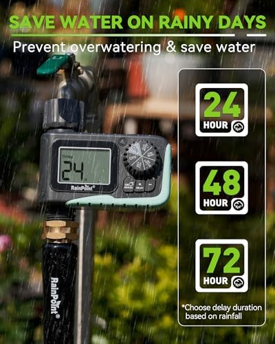 rainpoint sprinkler timer, programmable water timer for garden, side view
