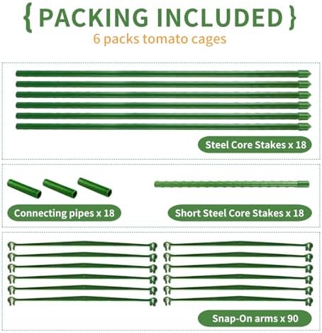 g-leaf 6 pack 6ft tomato cage for garden showing dimensions