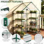sunyrisy 4 tier dual indoor/outdoor greenhouse with grow showing dimensions