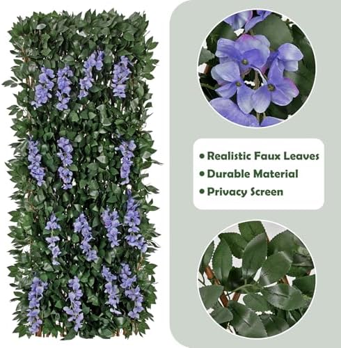 expandable faux fence privacy screen with flowers for, side view