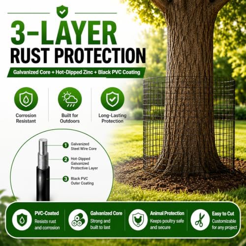 Hardware Cloth 1/2 inch Chicken Wire Fencing 48 x 100 Ft 19-Gauge | Black Vinyl Coated Wire Mesh Roll, Garden Fencing, Welded Wire Fence Roll, Wire Mesh Fencing, Rabbit Wire and Rodeng Wire