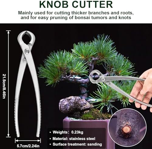 bonsai pruning tool set, 6 different roles of, close-up detail