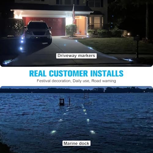 VOLISUN Solar Deck Driveway Dock Lights,Solar Pathway Lights,White 12 Pack | Solar Powered LED, IP68 Waterproof Led Outdoor Warning Step Marine Lights for Sidewalk Garden Yard