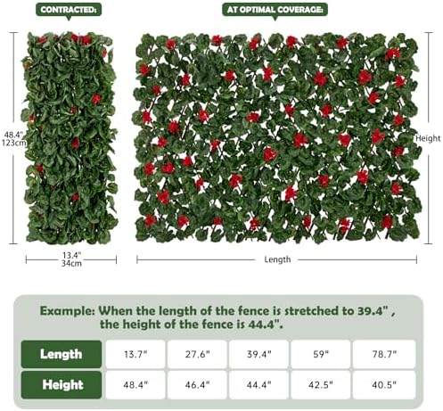 expandable fence privacy screen with artificial flower, greenery, close-up detail