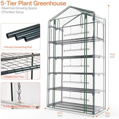 bstrip indoor greenhouse with grow light, 5-tier large, front angle view