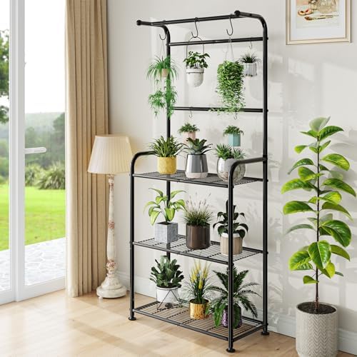 ekisemio plant stands outdoor with hooks, metal tall, side view