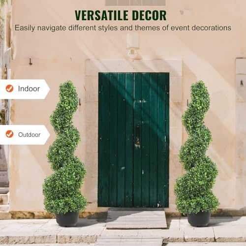 vevor artificial boxwood spiral topiary trees, 3ft tall on a desk or shelf