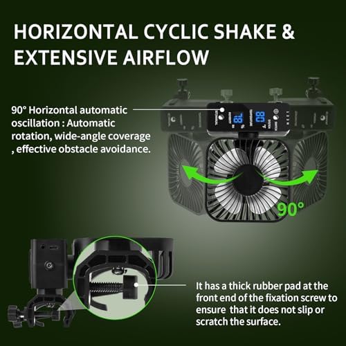 4" grow tent clip fan, 4-speed airflow, 90°, side view