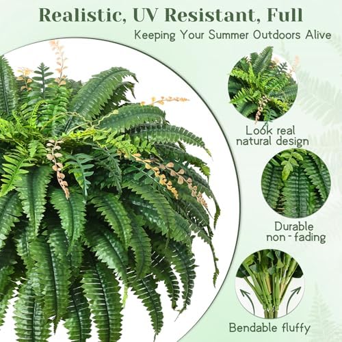 48 inch 128 leaves artificial ferns for outdoors, side view