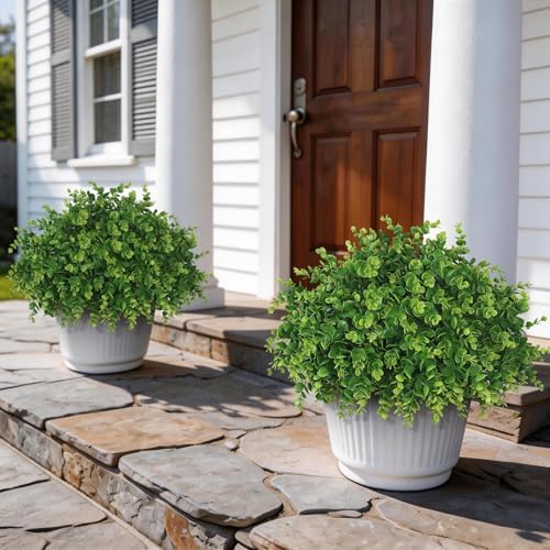 2set lifelike touch fake eucalyptus topiary ball trees on a desk or shelf